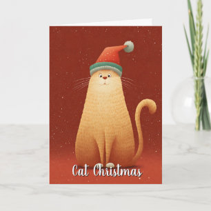 Cartão Gato de Natal Alegre Divertido Fofo Laranja