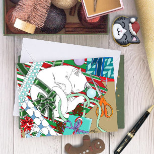 Cartão Gato de Natal Branco