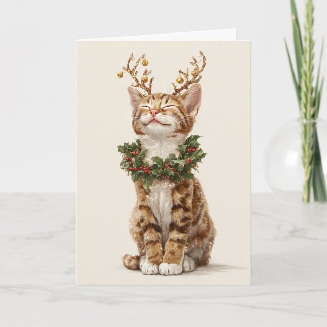Cartão Gato de Natal Caprichoso (Frente)