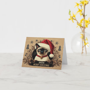 Cartão Gato de Natal e Siamese, Papais noeis Kitten Bem-v