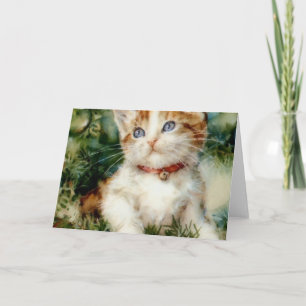 Cartão Gato de natal fofo Aquarela