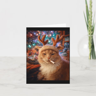 Cartão Gato de Natal Fumando Cigarro Meme Gen Z Conforto