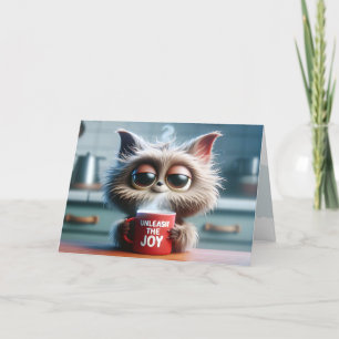 Cartão Gato De Noite Cute Com Mug De Café Vermelho