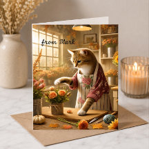 Gato de Outono com Flores – Saudação da Estação de