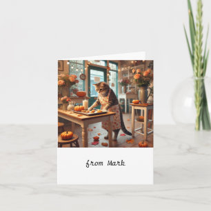 Cartão Gato de Outono com Flores – Saudação da Estação do