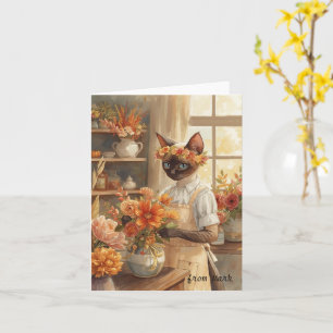 Cartão Gato de outono com Flores - Saudação de Fall Seaso