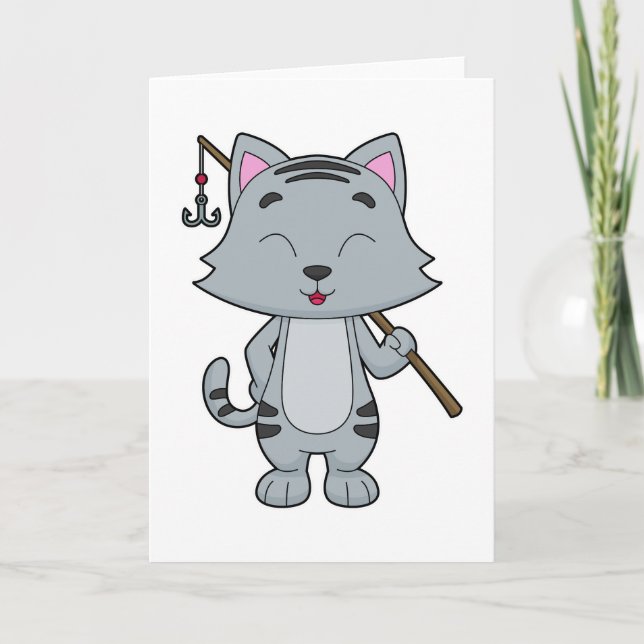 Cartão Gato de Pesca e Pesca (Frente)
