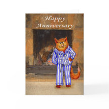Gato de pijama, feliz aniversário
