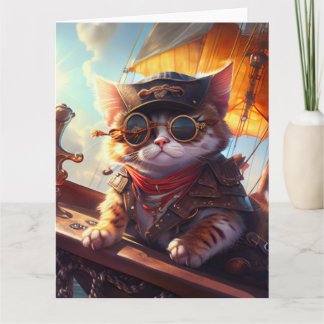 Cartão Gato de Pirata de Steampunk