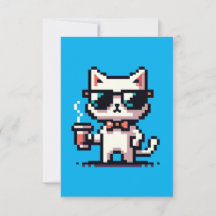 Gato de Pixel legal com Café - Felino Retro de 8 B