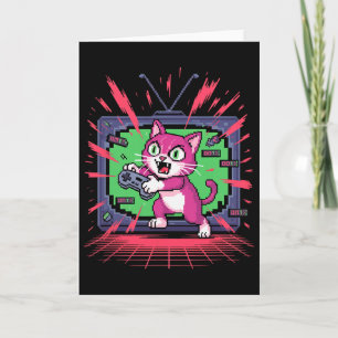 Cartão Gato de Raiva de Pixel Jogador Retro Falha no Esti