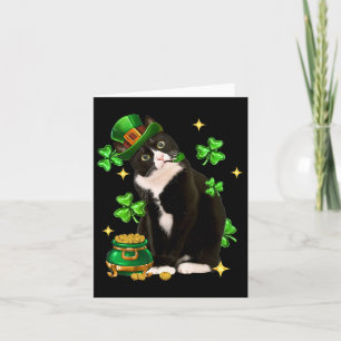 Cartão Gato de Shamrock Irlandês de Tuxedo Cute de Dia de