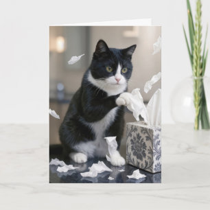 Cartão Gato de Smoking de Aniversário Brincando com uma C