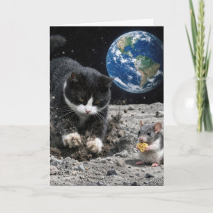 Cartão Gato de Smoking de Aniversário Cavando uma Cratera