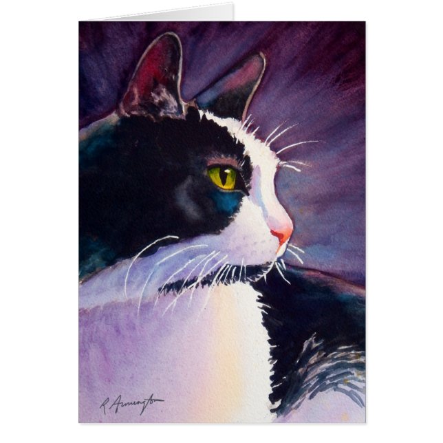 Cartão Gato de Tuxedo Preto no Humor das Tempestades (Frente)