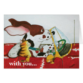 Cartão Gato do cão no Convertible