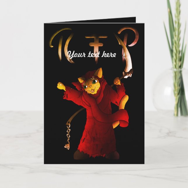 Cartão Gato do Ceifador do vermelho carmesim (Frente)