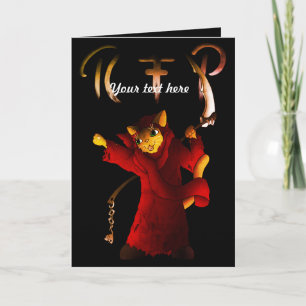 Cartão Gato do Ceifador do vermelho carmesim