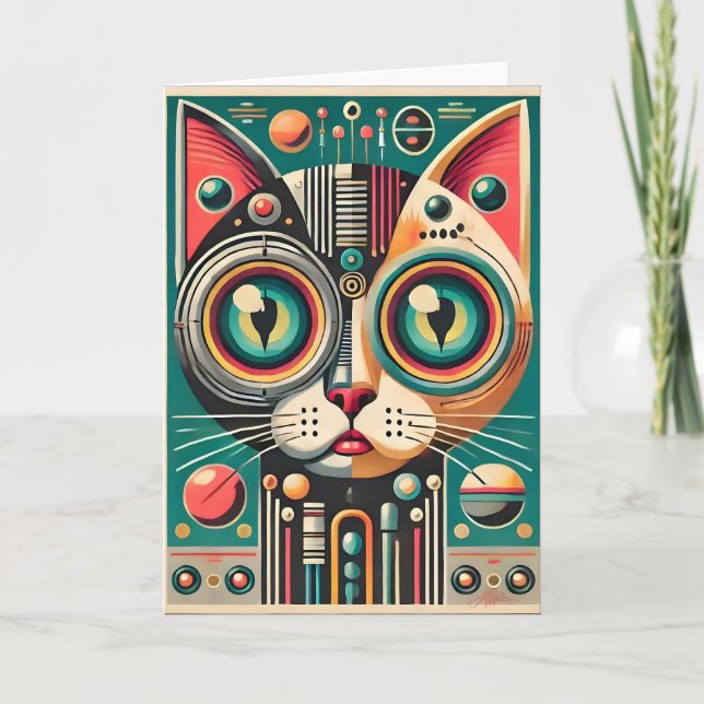 Cartão Gato do Circuito Retrofuturista do meio século (Frente)