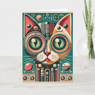 Cartão Gato do Circuito Retrofuturista do meio século