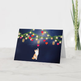 Cartão Gato do Dia dos Namorados com Corações e Potes de 