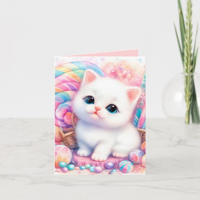 Cartão Gato doce e doce de bebê adiciona mensagem para qu (Frente)