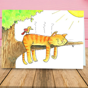 Cartão Gato dormindo ao Sol Saudação