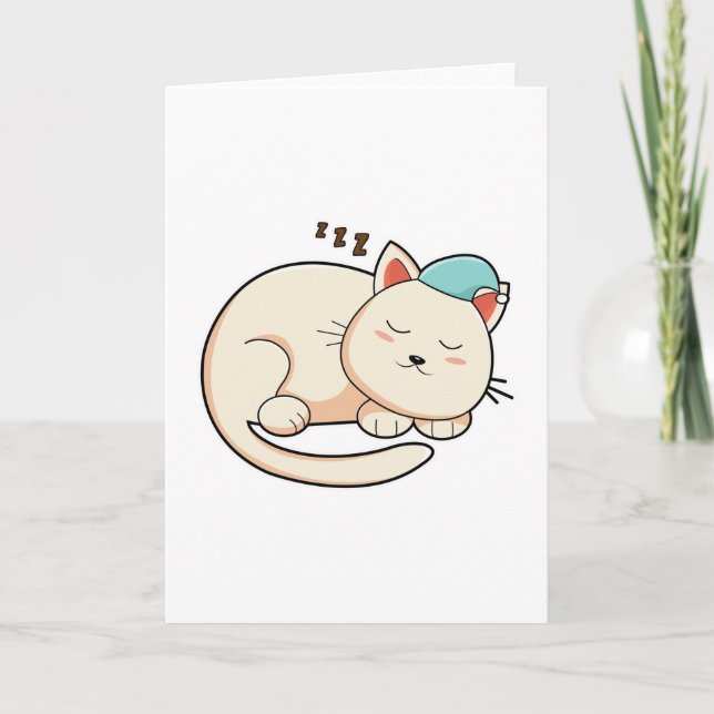 Cartão Gato dormindo com touca de dormir (Frente)