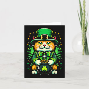 Cartão Gato duende do dia de São Patrício Gato Trevo Irla