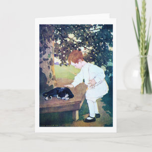 Cartão Gato e criança dormindo, Jessie Willcox Smith