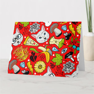 Cartão Gato e ovo em vermelho