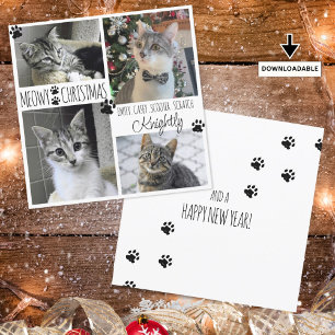 Cartão Gato Engraçado 4 Foto Pegadas de Pata NATAL MEOWY