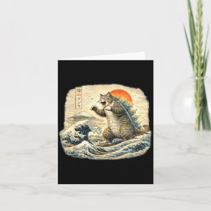 Cartão Gato Engraçado Catzilla Gato Arte Japonesa para Ho
