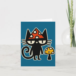 Cartão Gato Engraçado Com Chapéu de Cogumelo Gato Preto C