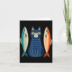 Cartão Gato engraçado com sardinhas amante de peixes fofo