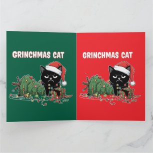 Cartão Gato engraçado do Grinchmas   Natal do Gato Preto 