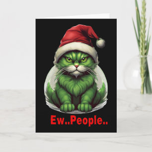 Cartão Gato engraçado festivo de Natal verde Ew Pessoas 