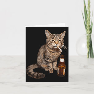 Cartão Gato engraçado fumando bebendo cerveja meme estúpi