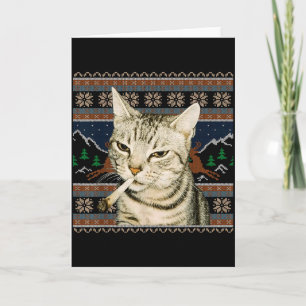 Cartão Gato Engraçado Fumando Meme Natal Suéter Feio Gato