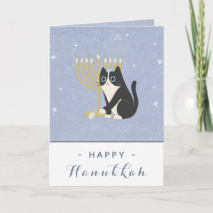 Cartão Gato Engraçado Menorah & Dreidel Feliz Hanukkah Az