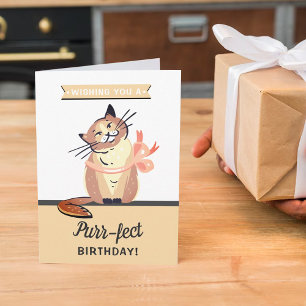 Cartão Gato Engraçado "Purr-fect" Qualquer Aniversário de