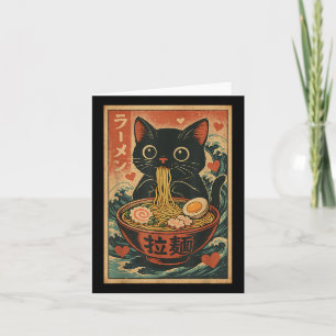 Cartão Gato Engraçado Ramen Graphic Tee Japonês Anime Kaw