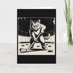 Cartão Gato Engraçado Retro Jogando Hóquei no Gelo Patins