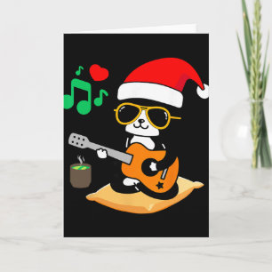 Cartão Gato Engraçado Tocando Violão Óculos de Sol Chapéu