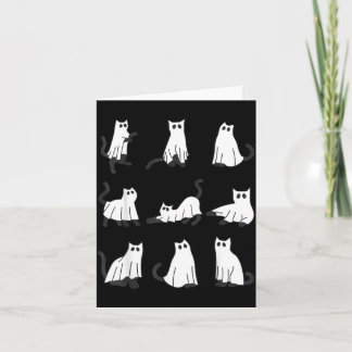 Cartão Gato Fantasma Fofo Design Divertido de Halloween g
