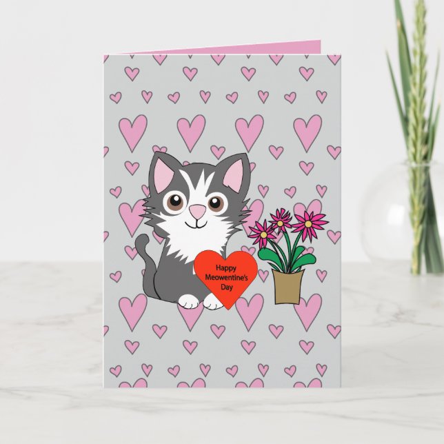 Cartão Gato Feliz Dia Meowentines (Frente)