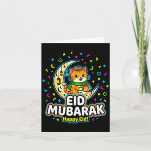 Cartão Gato feliz eid mubarak para crianças muçulmanas ei
