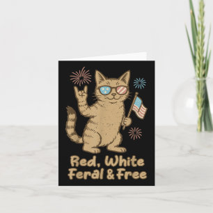 Cartão Gato Feral Vermelho Branco E Livre Diversão Quatro