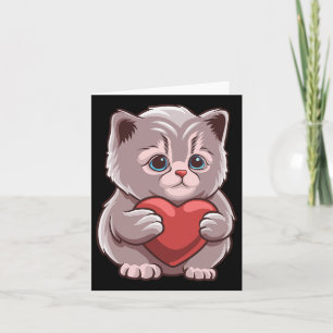 Cartão Gato Fofo Abraçando Coração de Valentino Kitty Amo