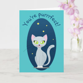 Cartão Gato Fofo céu noturno Cartoon texto Divertido cor